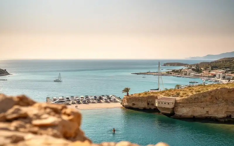 Golden sands and turquoise waters meet at Coral Bay, a beautiful escape near Paphos, Cyprus